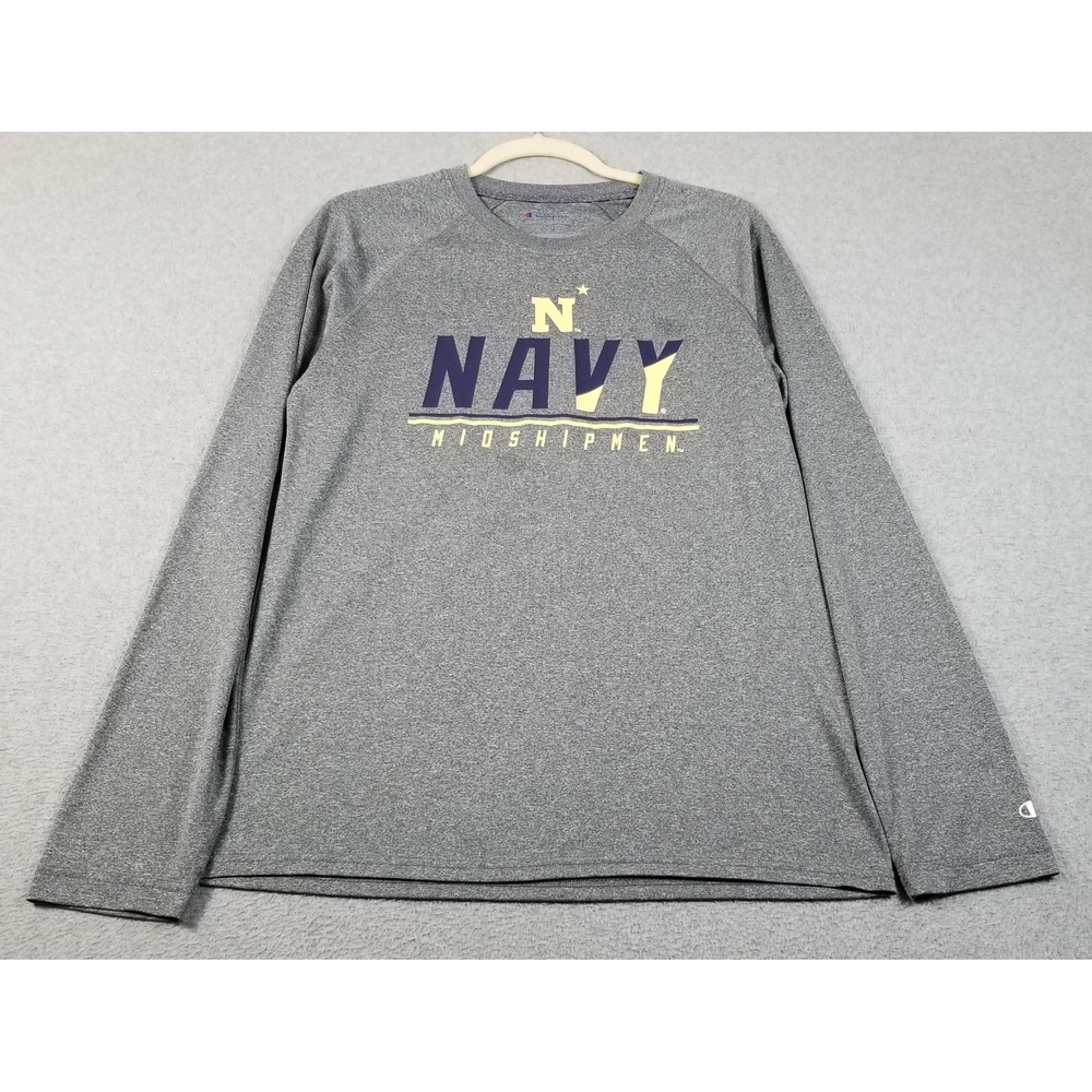Champion T Shirt Men Medium Gray Navy Midshipmen Long Sleeve Athletic Tee Jersey
